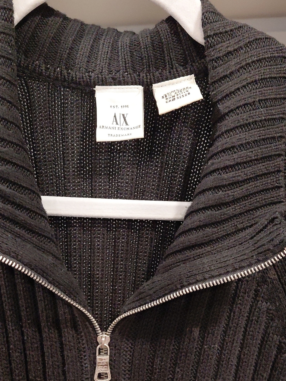 Armani Exchange Men's Black Ribbed Full-Zip Sweater Jacket